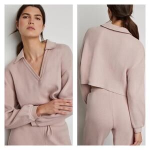 Onia Waffle Cropped Polo Knit Top Blush Size S